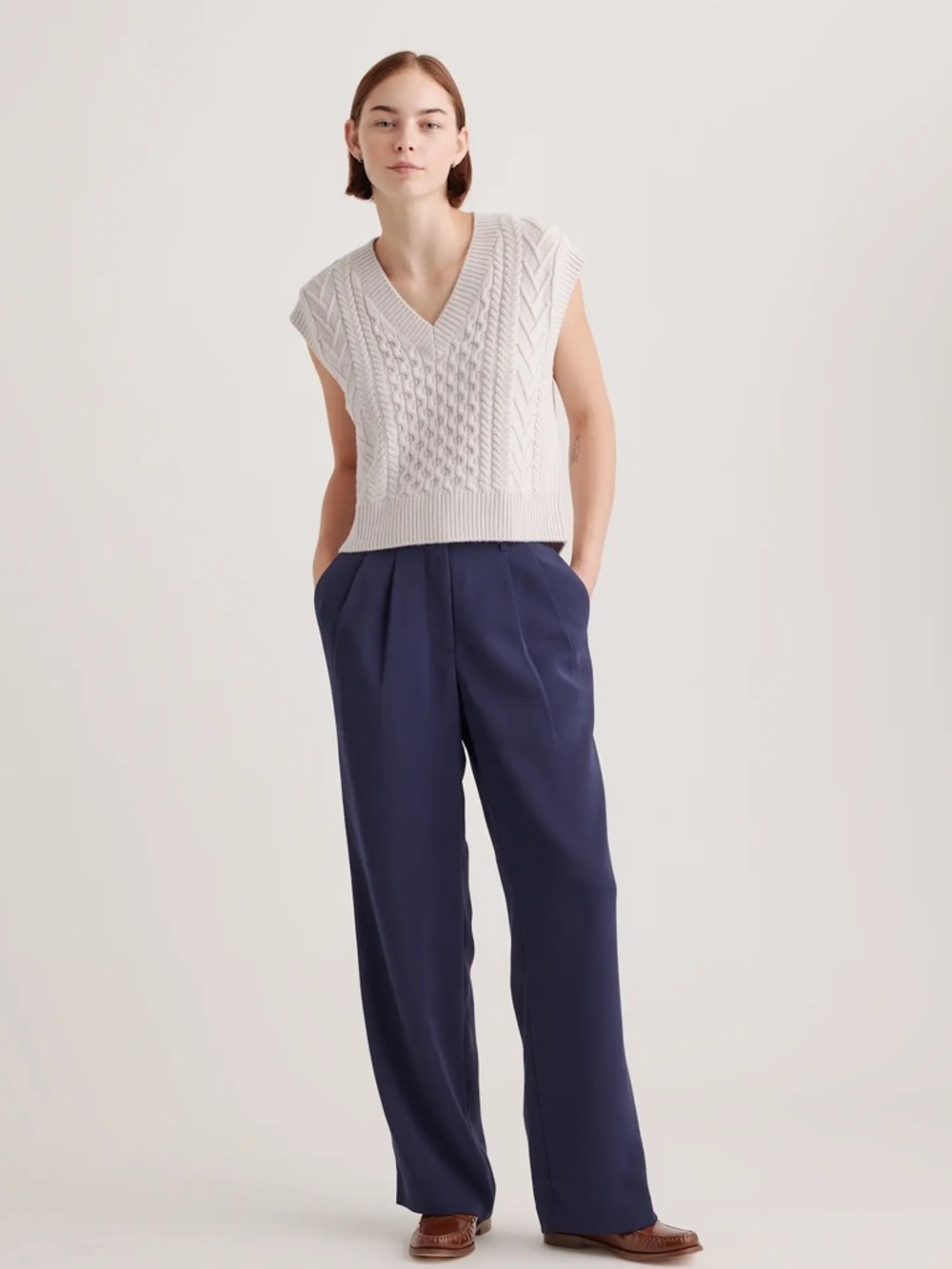 Quince Navy Wide-Leg Trousers